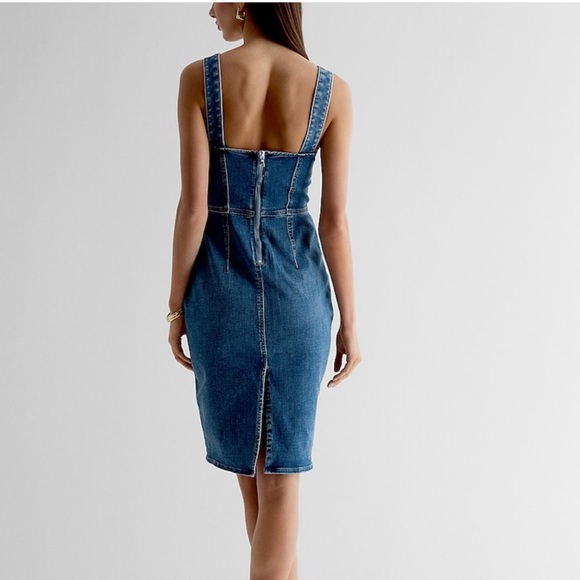 Express Sweetheart Neckline Denim Dress - Picture 2 of 5